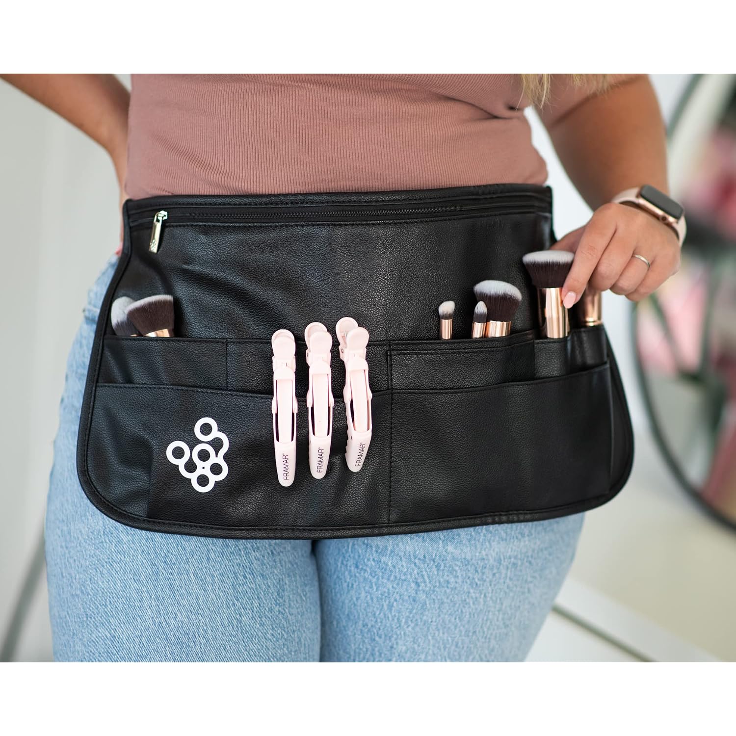 Framar Hipster Salon Hairstylist Waist Belt With Shears Pouch, Professional Hair Stylist & Makeup Brush Belt