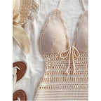 Gorglitter Women'S Crochet Halter Mini Dress Boho 90S Bow Tie Backless Bodycon Knit Festival Western Cowgirl Country Dresses