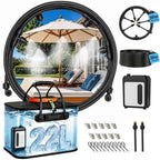 50Ft Portable Misting System For Cooling, Misters For Outside Patio With 5.8Gal/22L Foldable Tank, 5200Mah Pump (Ipx8) & 8 Adjustable Brass Nozzles For Umbrella, Camping, Golf Cart, Sport