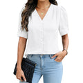Womens Dressy Casual Blouses Puff Short Sleeve Button Down Shirts Business Work Summer Tops 2026