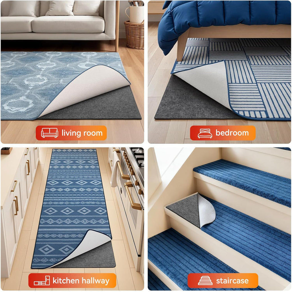 Songrey Non Slip Rug Pad Gripper 8 x 10 Ft, Thick Felt Fabric with Anti Skid Backing, Carpet Pad for Hardwood Floors, Keep Area Rugs in Place and Safe