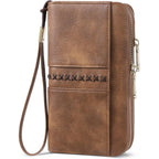 BOSTANTEN Wallets for Women Leather RFID Double Zipper Around Credit Card Holder Large Capacity Wristlet Clutch Wallet