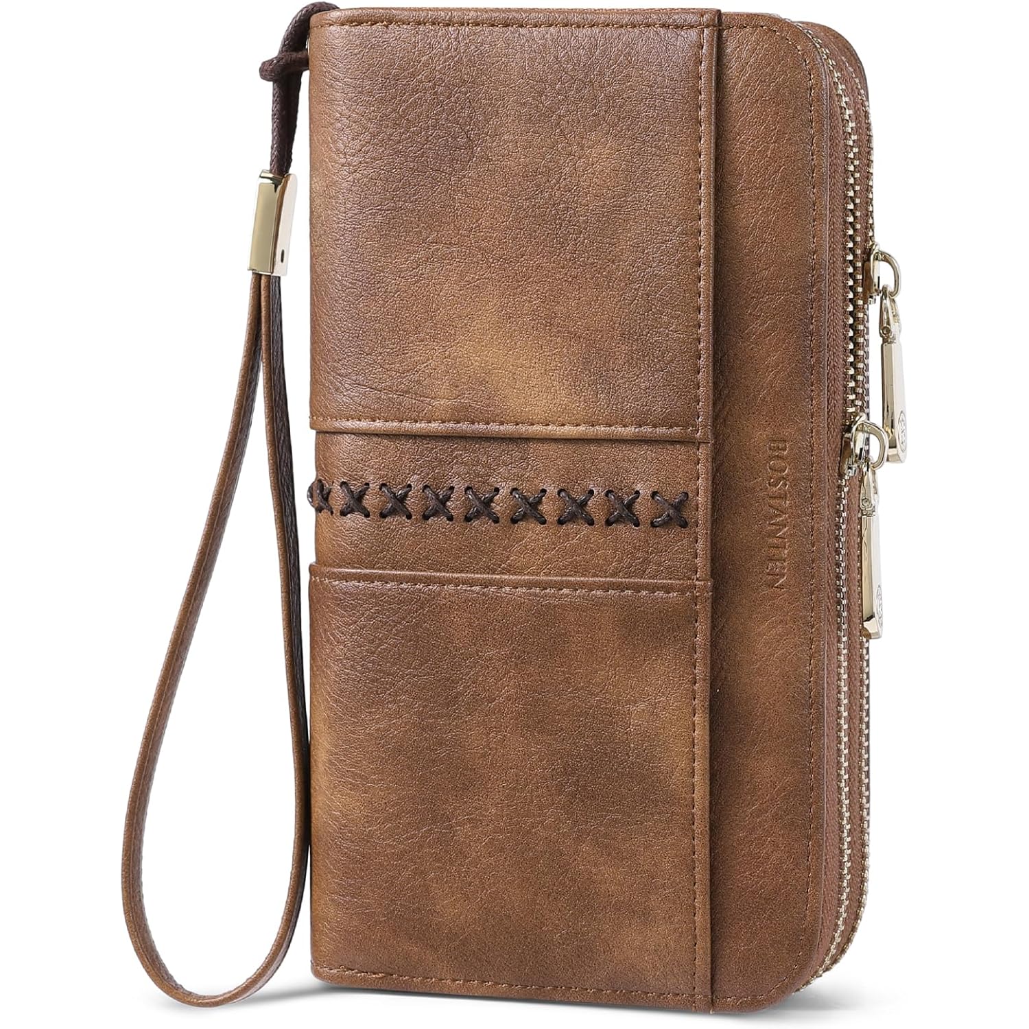 BOSTANTEN Wallets for Women Leather RFID Double Zipper Around Credit Card Holder Large Capacity Wristlet Clutch Wallet