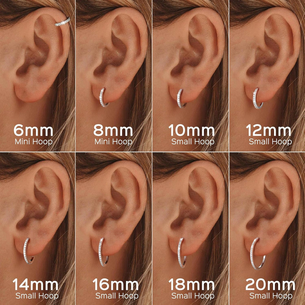 ChicSilver 925 Sterling Silver Huggie Earrings for Women 14K Gold Plated Silver Hoop Earrings for Women Hypoallergenic Small Cubic Zirconia Huggie Earring (6/8/10/12/14/16/18/20mm)