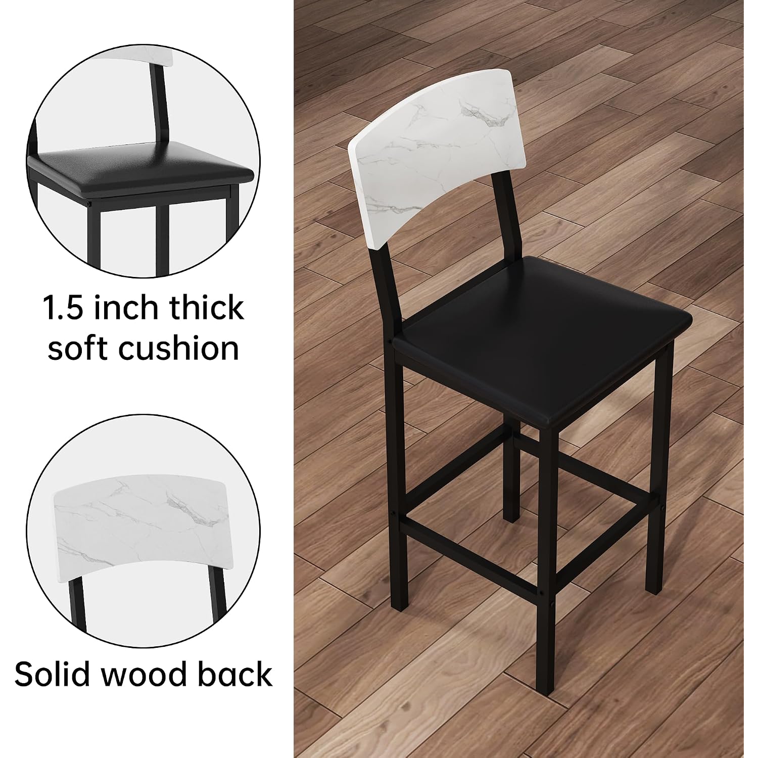 Awqm 5-Piece Dining Table Set, Dining Table Set For 4, Counter Height Table & 4 Bar Stools, Modern Kitchen Dining Set, With Upholstered Chairs, Compact Dining Set For Small Spaces, Marble Texture