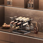 B4Life Countertop Wine Rack, Wine Rack With Glass Holder 8 Bottles | Freestanding Small Liquor Holder Metal, Tabletop Bottle Storage Stand For For Home, Kitchen, Bar, Cellar