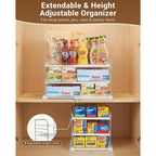 Everie Extendable 3-Tier Kitchen Cabinet & Pantry Organizer For Plastic Wrap, Foil & Storage Bags, Adjustable Heavy Duty Shelf Rack For Wrap Boxes, Jars & Snack Boxes (11–16.7 In Wide), Pack Of 1