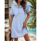 Zeagoo Womens Cotton Shirt Dress Summer Casual Short Sleeve Button Down Beach Cover Up Shirts With Pockets