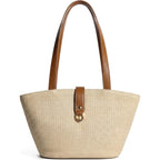 Straw Tote Bag For Women, Woven Raffia Straw Purse, Boho Beach Bag With Pu Handle, Summer Vacation Resort Shoulder Bag