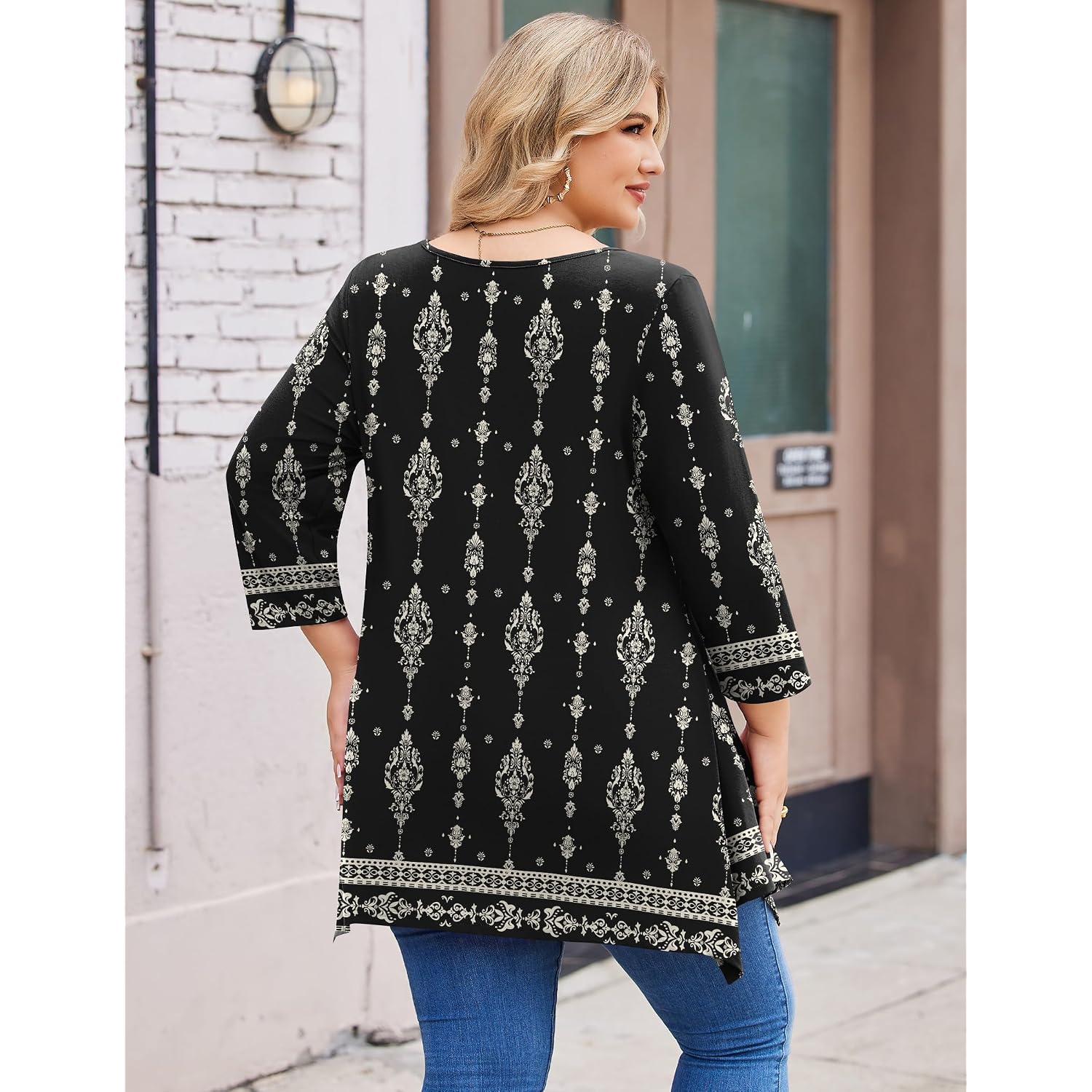 IN'VOLAND Plus Size Tops for Women 3/4 Sleeve Shirts Tunic Tops to Wear with Leggings Loose Fit Summer Fall Clothes
