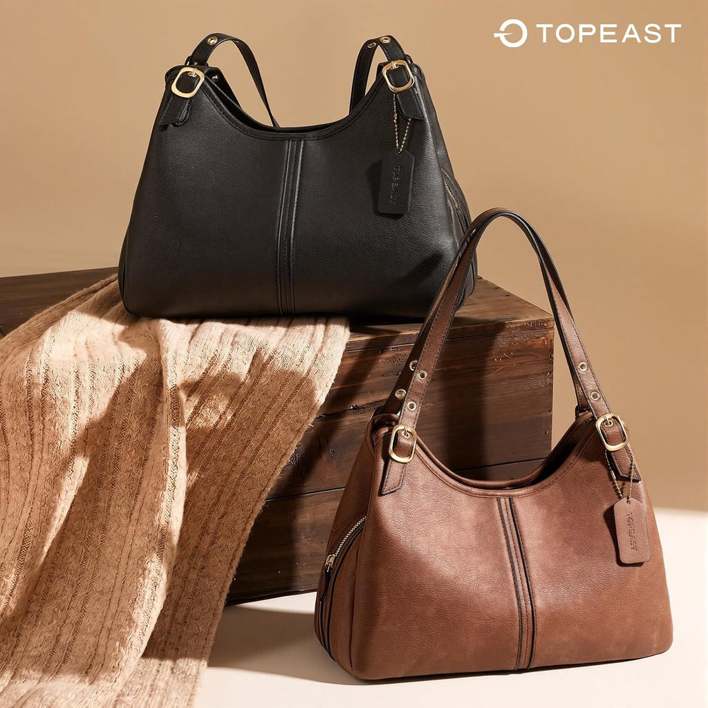 Vintage Hobo Handbag For Women, Soft Leather Shoulder Bag, Slouchy Crescent Purse With Large Capacity Everyday Tote