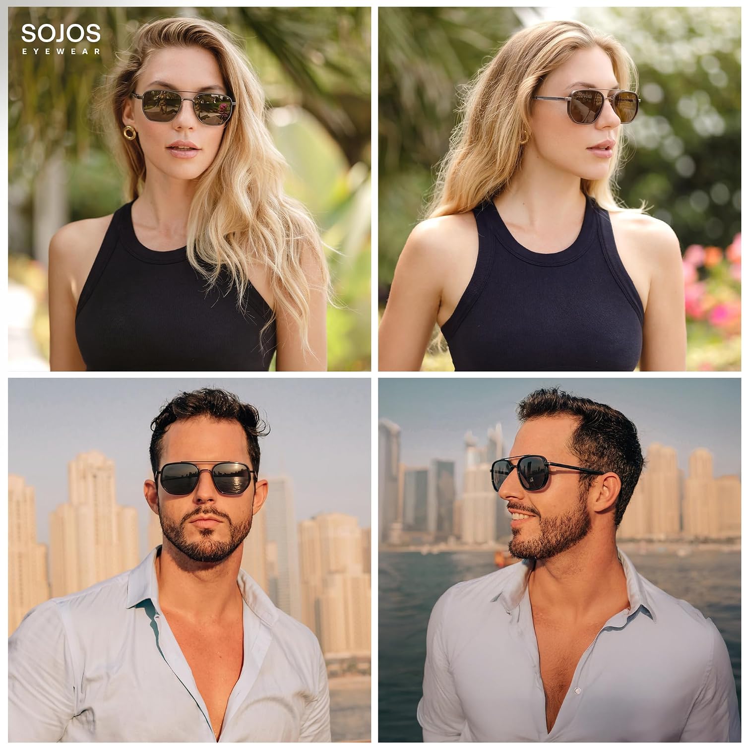 SOJOS Retro Polarized Aviator Sunglasses for Women Men Square Shades Tangle Free UV400 Protection Running Fishing SJ2754 Demi&gold