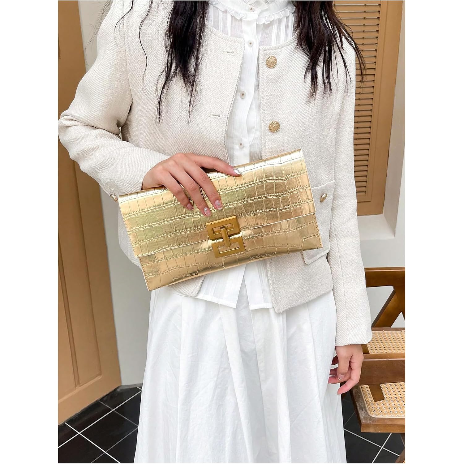 Verdusa Women'S Clutch Evening Bags Trendy Envelope Handbags Metallic Purses Formal Wedding