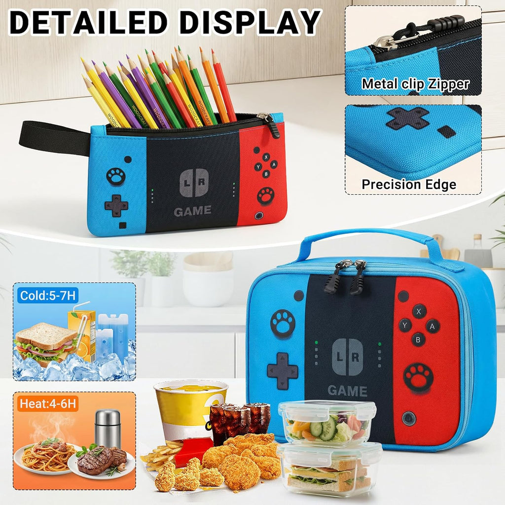 School Backpack For Boys - 4Pcs Gamer Boys Backpack With Lunch Box Set For Elementary Middle School - Students Bag For Ages 6-18,18″ Video Game Bookbag Travel Back Pack