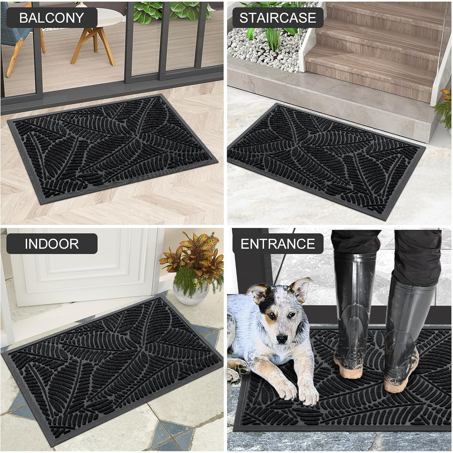 Waterproof Doormat, Sturdy Natural Rubber Front Indoor Mat, Non Slip Low Profile Indoor Outdoor Door Mats, Stain And Fade Resistant Floor Mat, Easy Clean Patio Entrance Mat, 29.5X17, Black