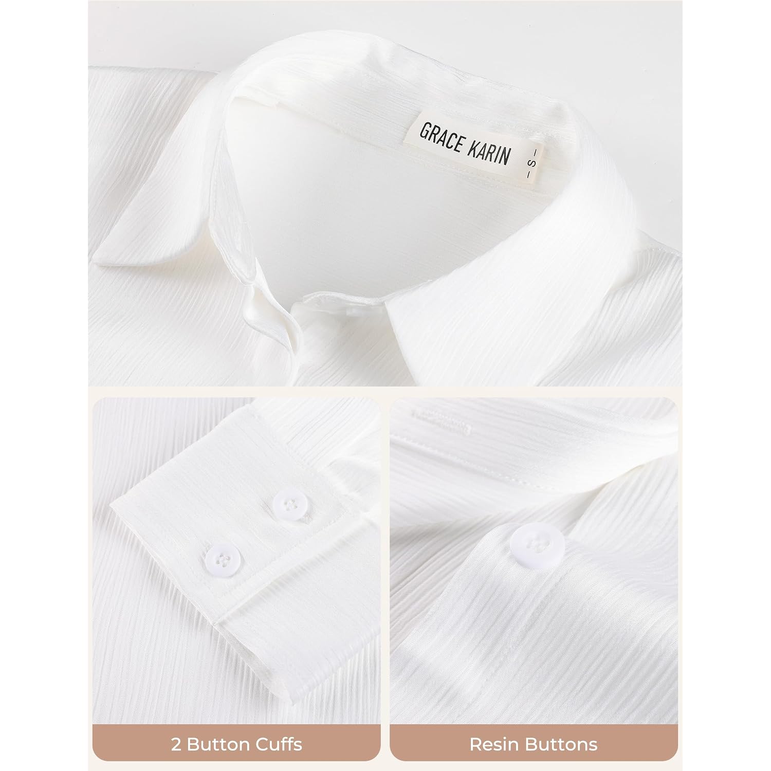 Grace Karin 2026 Womens Silky Satin Button Down Shirts Long Sleeve Work Blouses Dressy Casual Tops