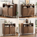 Decofy 39" Buffet Sideboard Cabinet, Mid Century Modern Console Cabinet With Roller Shutter Sliding Doors & Adjustable Shelves For Kitchen Cabinets, Living Room, Entryway, Coffee Bar Cabinet (Walnut)