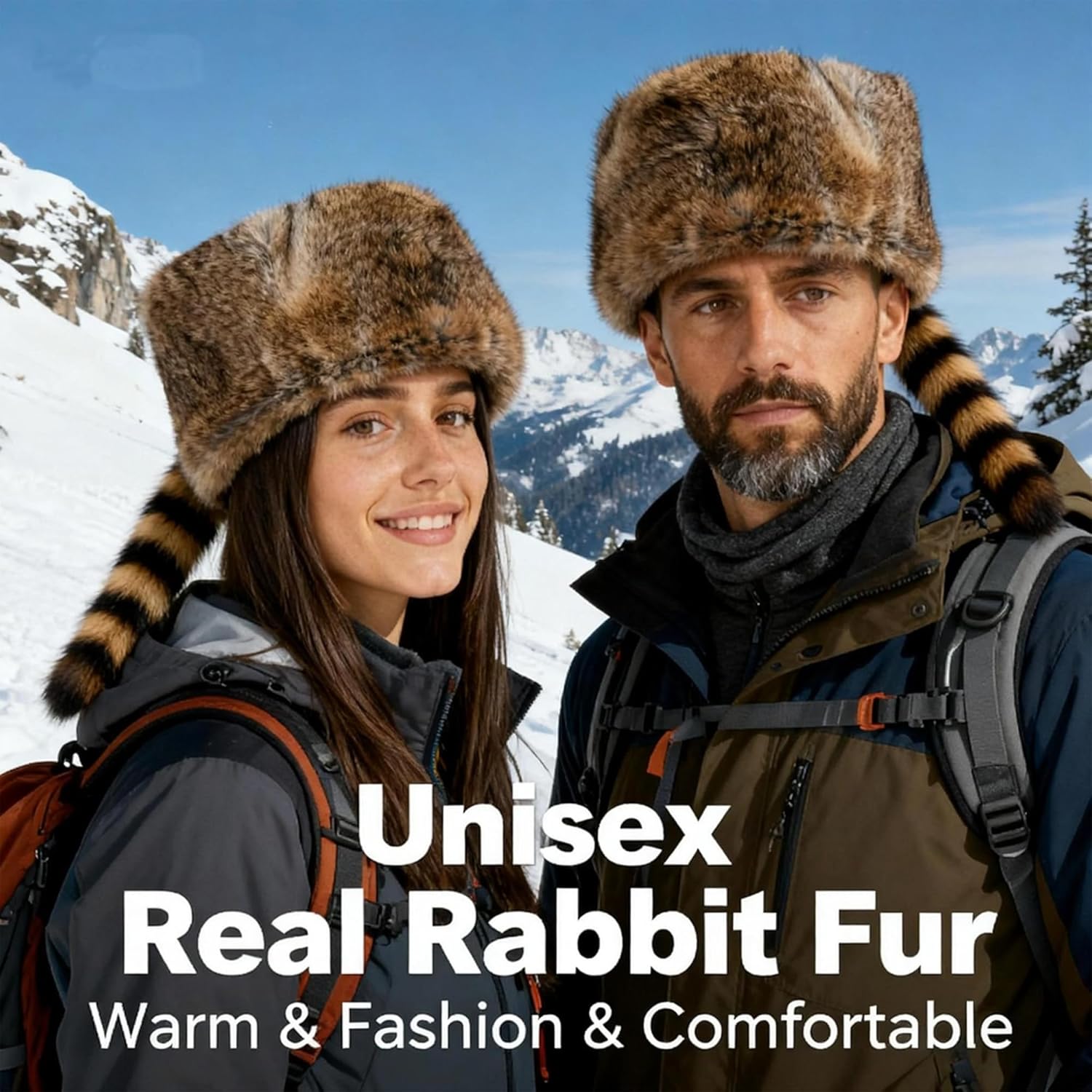 Real Raccoon Hat with Tail for Men Women Rabbit Fur Davey Crockett Coonskin Hat Russian Ushanka Fur Hats