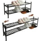 Shoe Rack, 45.6" Expandable Shoes Storage Metal Shoe Shelf Stand 2-Tier Stackable Boot Organizer For Closet, Entryway, Garage, Bedroom, Door Entrance, Black
