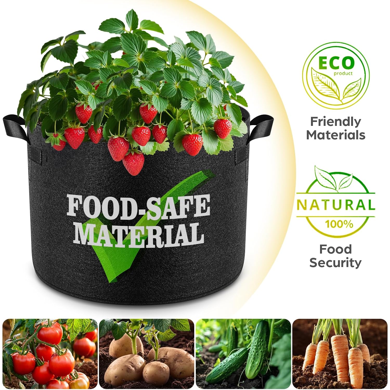 Jorvila 5-Pack 5 Gallon Grow Bags | Thickened Nonwoven Fabric Pots, Garden Grow Bags With Handles, Heavy Duty 300G Outdoor Planters