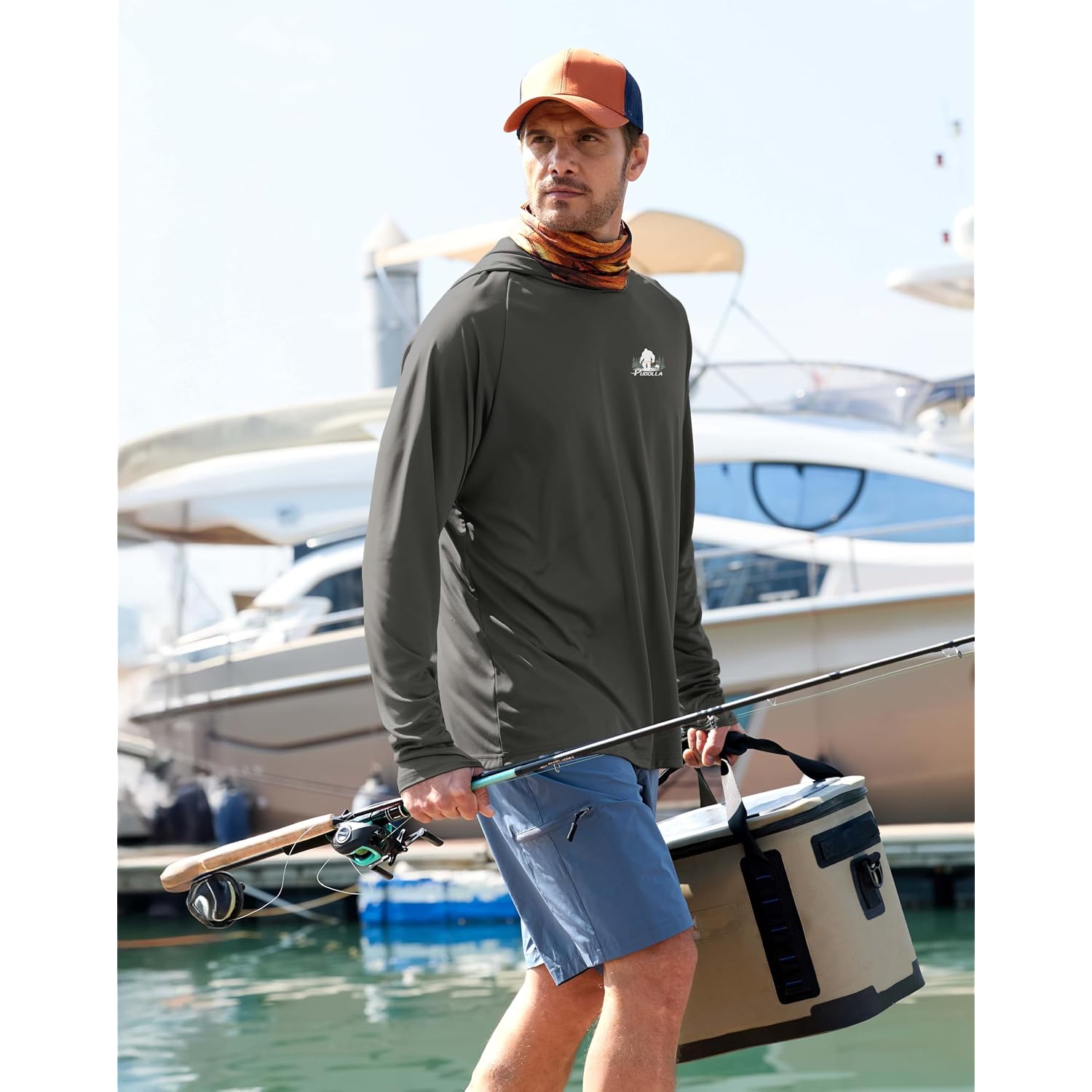 Pudolla Men'S Sun Protection Hoodie Shirts Upf 50+ Long Sleeve Fishing Swim Shirt Lightweight Quick Dry Rash Guard
