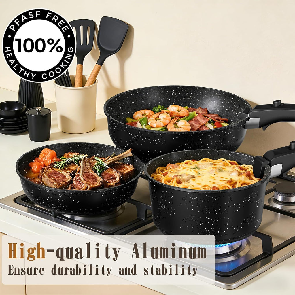 Umite Chef 21Pcs Pots And Pans Set Non Stick, Nonstick Ceramic Cookware Sets Detachable Handle, Non Toxic Healthy Induction Cookware, Kitchen Cooking Set, With Frying Pans Set, Dishwasher/Oven Safe