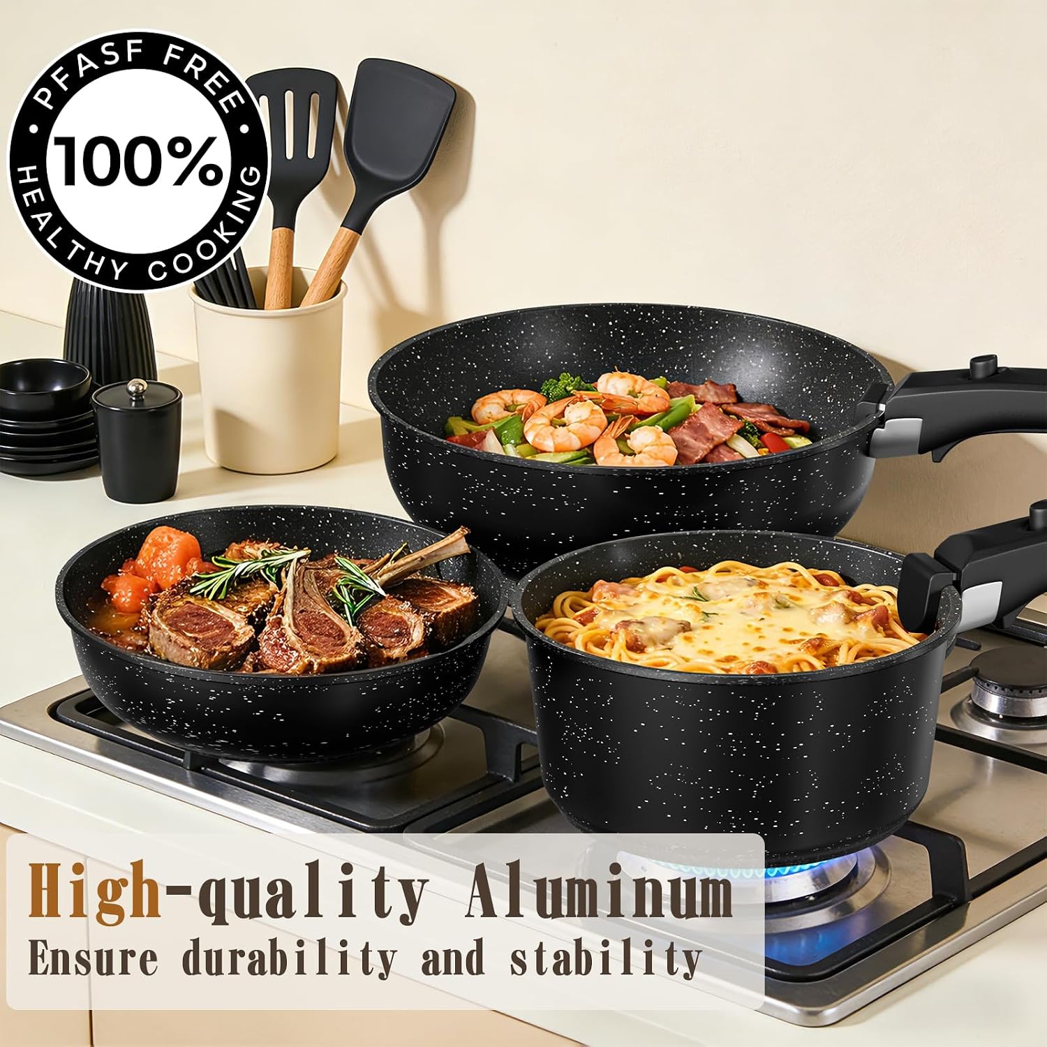 Umite Chef 21Pcs Pots And Pans Set Non Stick, Nonstick Ceramic Cookware Sets Detachable Handle, Non Toxic Healthy Induction Cookware, Kitchen Cooking Set, With Frying Pans Set, Dishwasher/Oven Safe