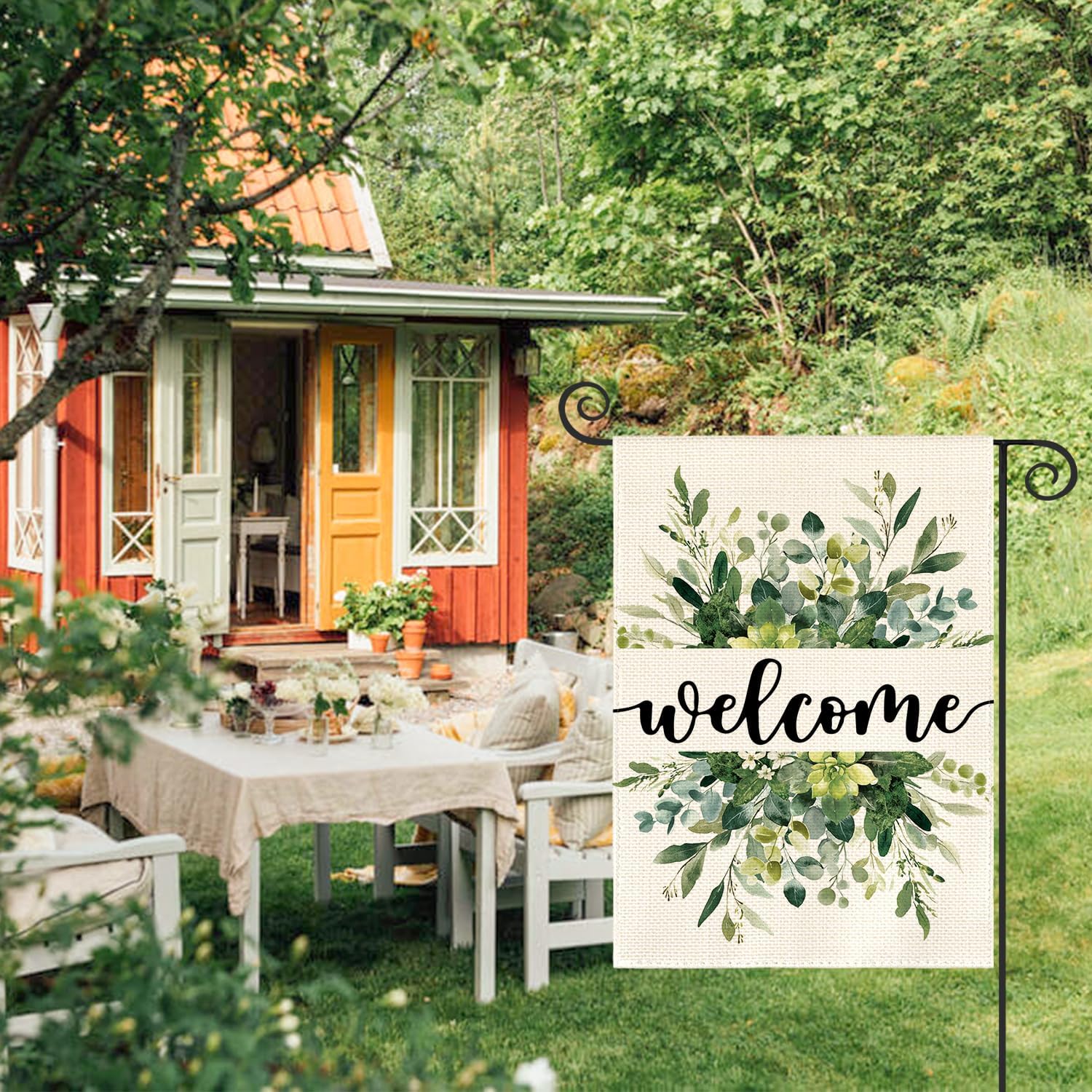 Avoin Colorlife Spring Summer Floral Welcome Garden Flag Outside 12X18 Inch | Double Sided, Weather & Fade Resistant, Yard Outdoor Decoration, All Season, Eucalyptus Greenery