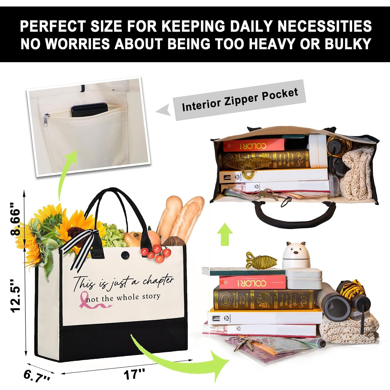 Baubledazz Breast Cancer Gifts For Women, Large Capacity Tote Bag, Breast Cancer Awareness Accessories, Ovarian Cancer Care