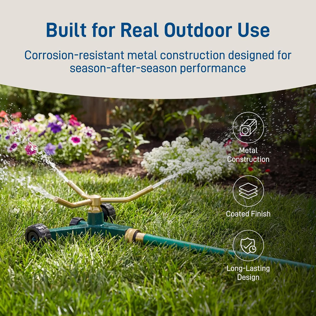 Orbit 58257N Lawn And Garden 3-Arm Metal Sprinkler With Wheel Base