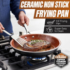 Gotham Steel 9.5 Inch Copper Non Stick Frying Pans, Ceramic Non Toxic Frying Pans Nonstick Skillet Made Without PFOA PFOS, Lightweight, Stay Cool Handle, Oven and Dishwasher Safe