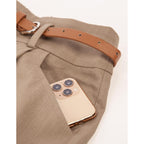 Women Bermuda Shorts Elastic Waist Wide Leg Shorts with Pockets & Belts