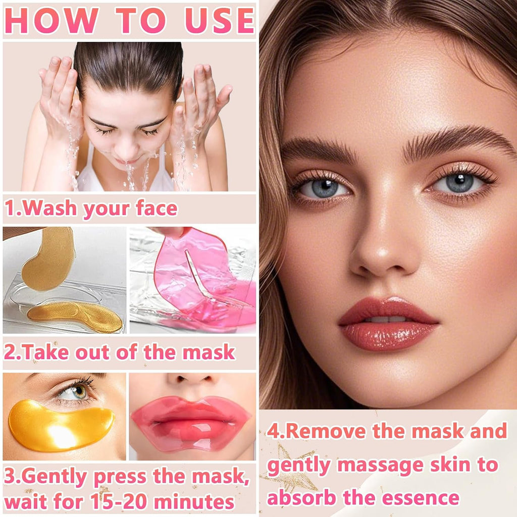 40 Pairs Lip Mask & Eye Mask, 24K Gold Gel Crystal Collagen Under Eye Patches For Puffy Eyes, Bachelorette Party Favors, Bridesmaid Gifts, Galentines Day Gifts, Bulk Mothers Day Gifts For Women