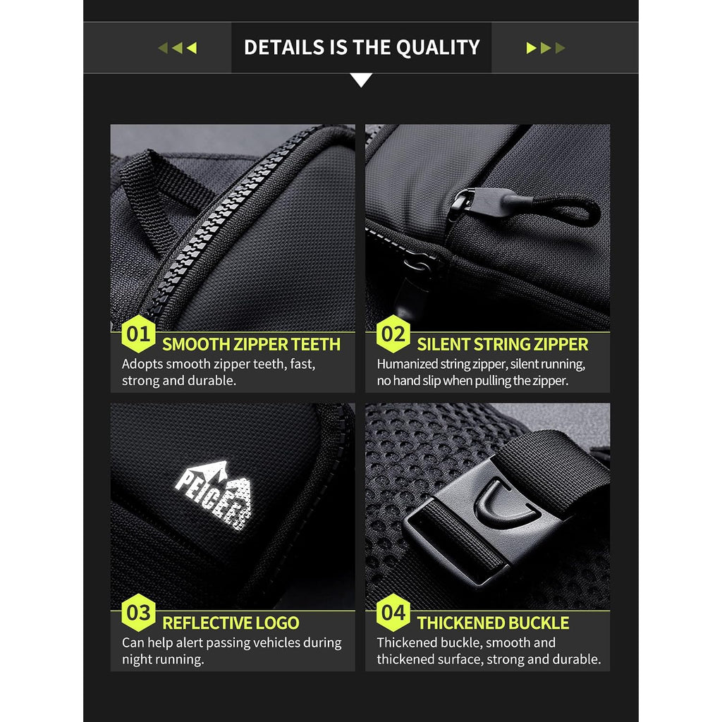 Peicees Mini Crossbody Sling Bag Dual Pocket Water Resistant Running Phone Holder Chest Shoulder Bag For Men Women Travel Gym