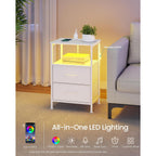 Songmics Bellah Collection - Nightstand With Charging Station And App-Controlled Adjustable Led Lights, Bed Side Table, 2 Drawers And 1 Open Shelf, Modern, Cloud White And Snow White Ulgs302Wh01S