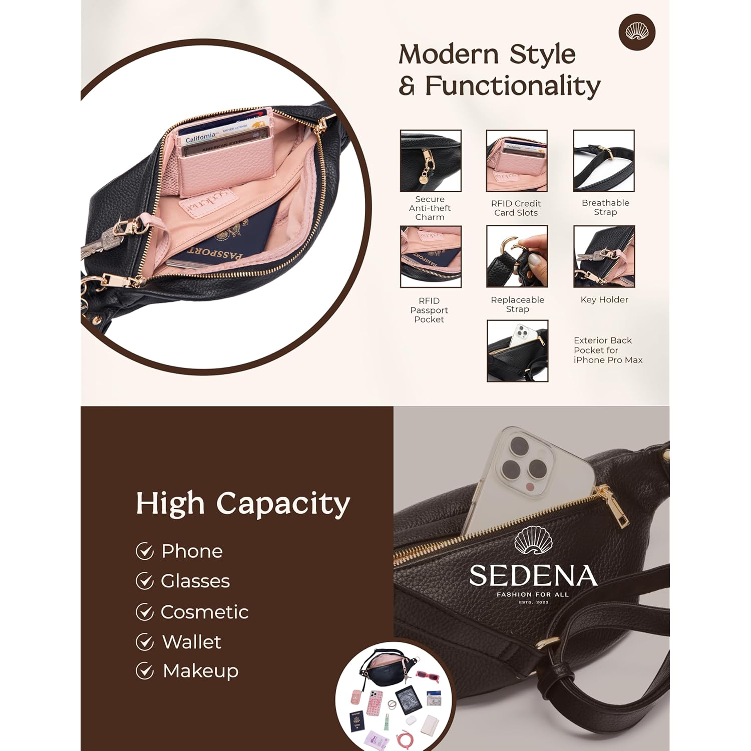 Anti Pickpocket Bag - RFID Crossbody Bag for Travel, Adjustable Strap Multiple Compartments Anti Theft Crossbody Bags for Women Vegan Travel Size Essentials Crossbody Bags for Women Large Size