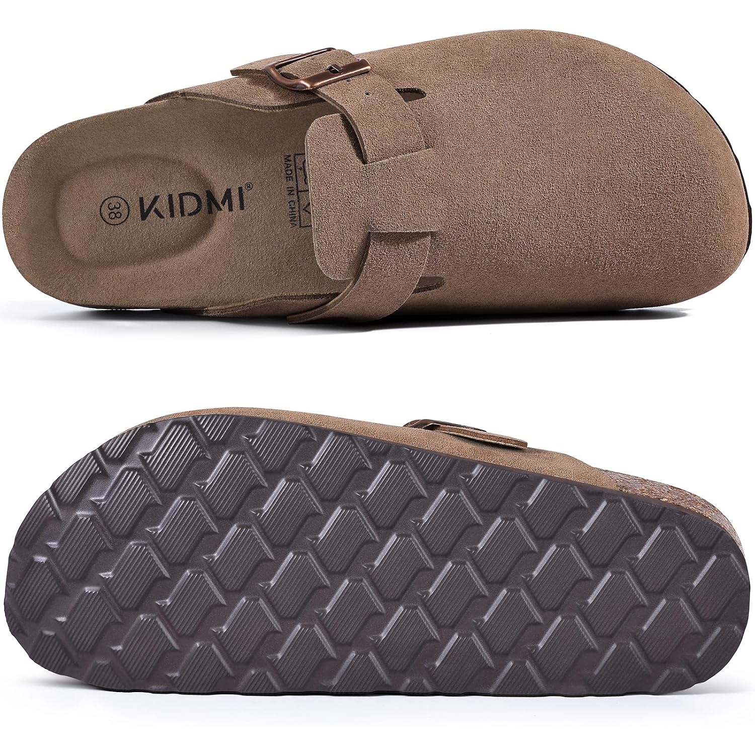 Kidmi Unisex Vegan Suede Clogs Leather Mules Womens Mens Cork Footbed Potato Shoes With Arch Support
