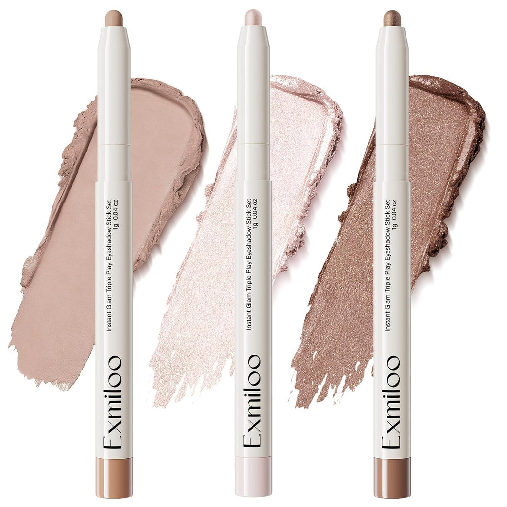 Cream Eyeshadow Stick Set, 3 Neutral Matte & Shimmer Waterproof | 3 Neutral Shades With Matte Beige & Shimmer Finishes, Buildable Color For Full Natural Everyday Eye Looks, Easy To Blend