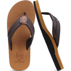 Kuailu Men'S Yoga Mat Leather Flip Flops With Arch Support Comfortable Cushion Walking Thong Sandals Slip On Indoor Outdoor