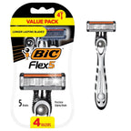 BIC Flex 5 Men's Disposable 5-Blade Razors, Pivoting Head and Precision Edging Blade, 4-Pack