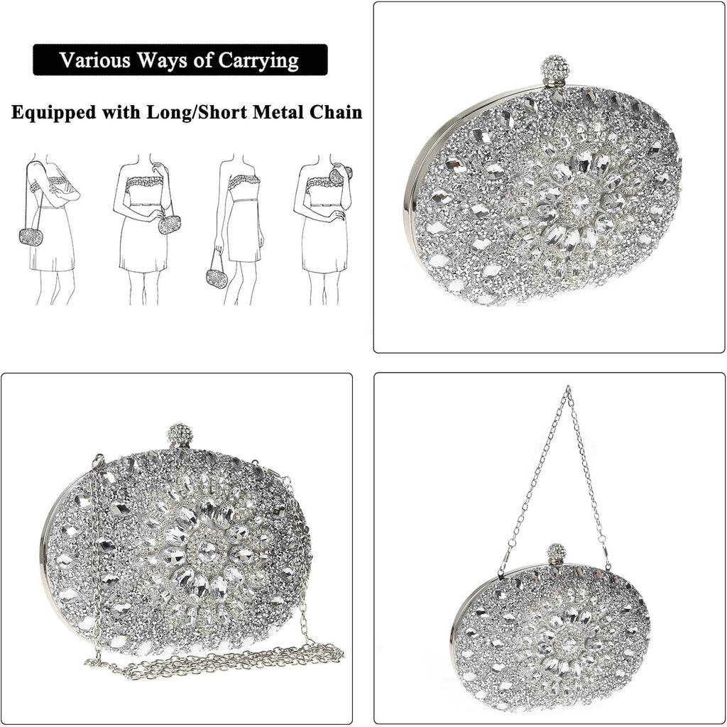 Womens Sparkly Rhinestone Glitter Clutch Purse Evening Handbag Shoulder Bag for Wedding Party Prom