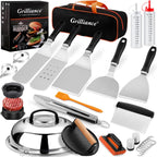 27Pcs Griddle Accessories Kit For Blackstone, Professional Hibachi Flat Top Grill Tools, Enlarged Spatula Gift Set With Basting Cover，Burger Press Patty Maker For Outdoor Bbq Teppanyaki
