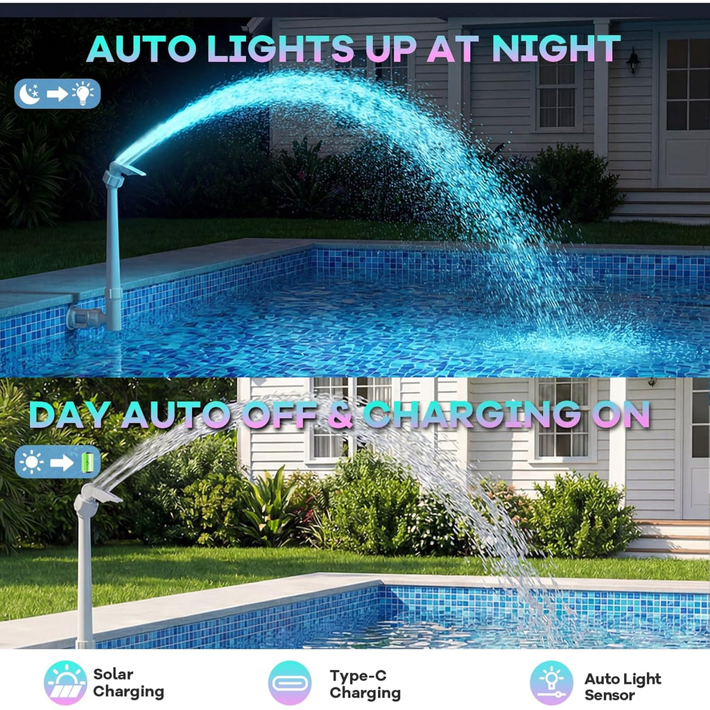 Solar Pool Fountain For Above Ground Pools And Inground Pools | Solar & Usb-C Dual Charging, 9-Color Auto-Sensing Lights, Dual Spray Waterfall, Adjustable Sprinkler For Relaxation