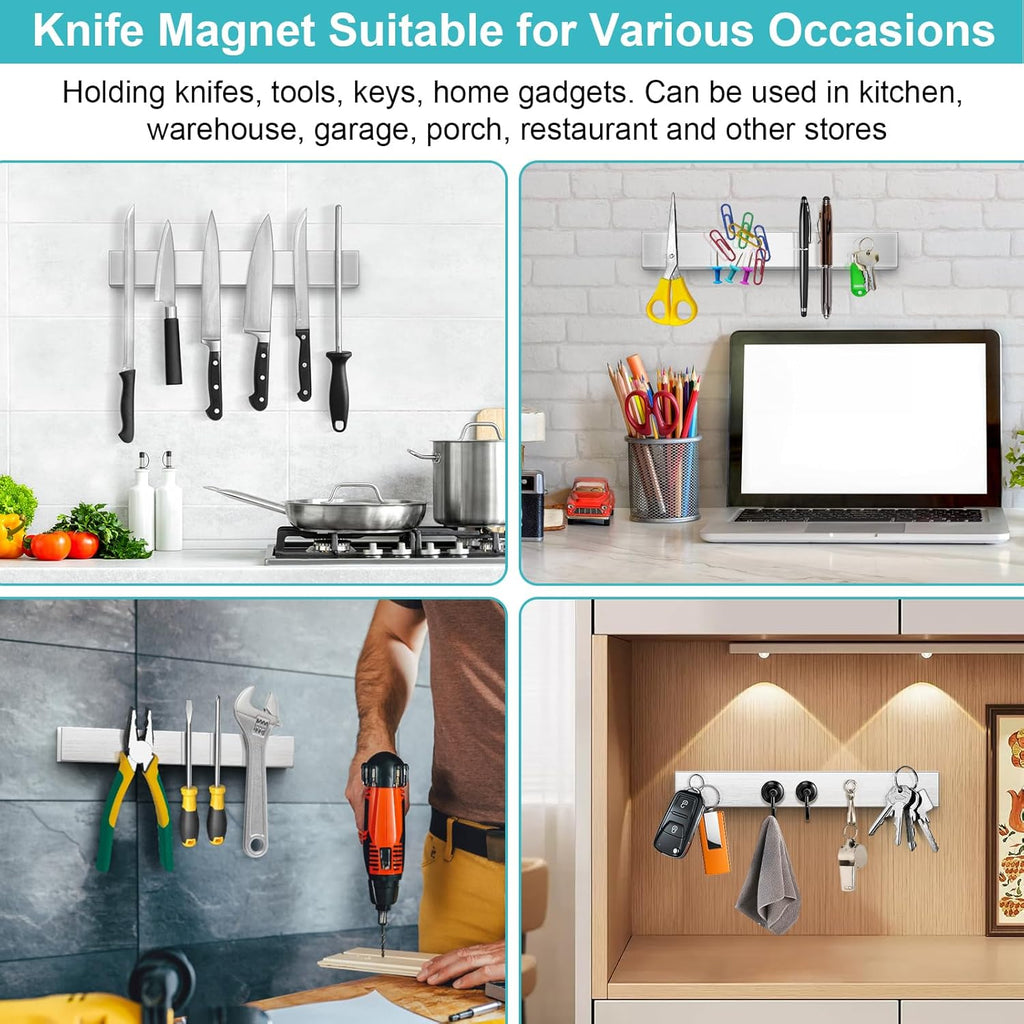 Magnetic Knife Holder for Wall, No Drilling Magnetic Knife Strip Adhesive Knife Holder Magnet Knife Bar, Wall Mount Knife Rack Block Metal Tool Holder for Utensils RV Kitchen Organization, 10 Inch