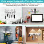 Magnetic Knife Holder for Wall, No Drilling Magnetic Knife Strip Adhesive Knife Holder Magnet Knife Bar, Wall Mount Knife Rack Block Metal Tool Holder for Utensils RV Kitchen Organization, 10 Inch