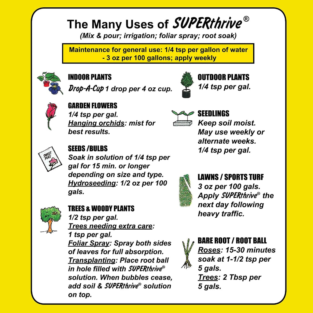Superthrive Vitamin Solution With Kelp, Liquid Concentrate, 4 Fl Oz | 0.5-0-0 Formula With Kelp Extract. For Indoor/Outdoor Plants, Houseplants, Trees. Reduces Shock, Even For Large Trees.