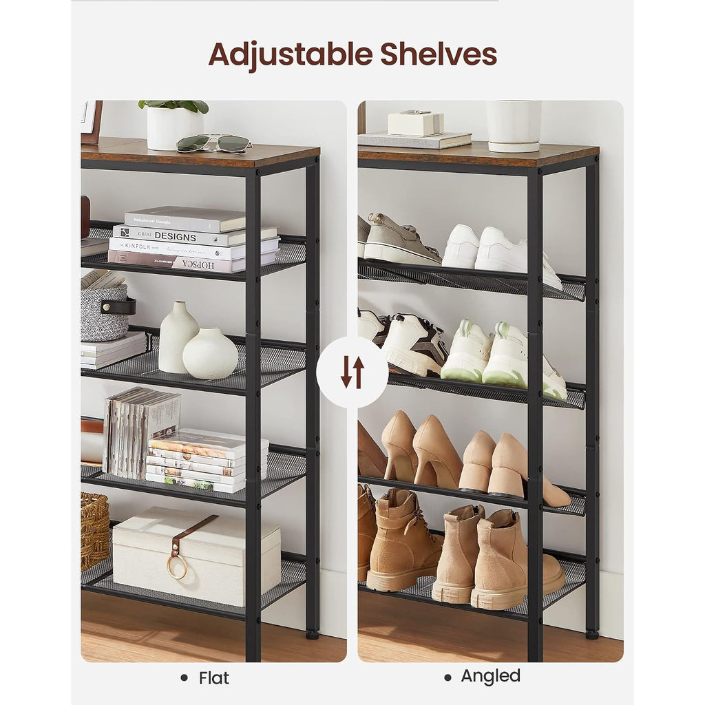 Vasagle Shoe Rack For Entryway, Freestanding, Adjustable, Industrial | 5-Tier Shoe Rack Organizer With Storage Shelves And Spacious Top, Rustic Brown And Ink Black Ulbs038B01