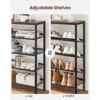 Vasagle Shoe Rack For Entryway, Freestanding, Adjustable, Industrial | 5-Tier Shoe Rack Organizer With Storage Shelves And Spacious Top, Rustic Brown And Ink Black Ulbs038B01