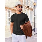 Coofandy Men'S T- Shirts Short Sleeve Knit Sweater Shirt Casual Crewneck Ribbed Pullover Tees