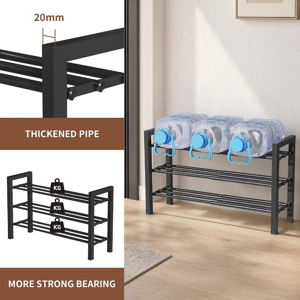 Upgraded 3-Tier Expandable Shoe Rack, Adjustable Shoe Shelf Storage Organizer Heavy Duty Metal Free Standing Shoe Rack For Entryway Closet Doorway (Black)